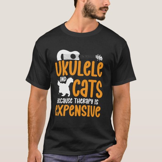 ハワイアン ウクレレ ウケ 猫 ウクレレと猫 Because Tシャツ (正面)
