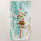 ハワイアン カクテルトロピカルフルーツ ブライズメイド パーティー ビーチタオル (正面)