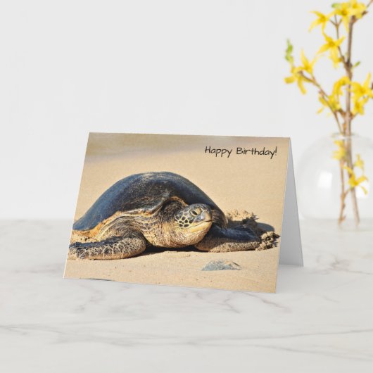 ハワイアン カメの誕生日カード カード (黄色い花)