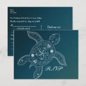 ハワイアン カメ 白 ティール ビーチ ウェディング 出席確認 インビテーションポストカード (正面/裏面)