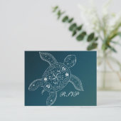 ハワイアン カメ 白 ティール ビーチ ウェディング RSVP インビテーションポストカード (スタンド正面)