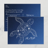 ハワイアン カメ 白 青 ビーチ ウェディング 出席確認 インビテーションポストカード (正面/裏面)