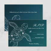 ハワイアン カメ 白 青 ビーチ ウェディング 出席確認 出欠カード (正面/裏面)