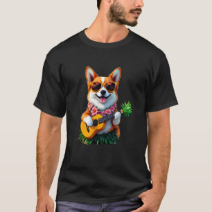 ハワイアン コーギー 犬 と パイナップル ウクレレ サマー バケーション Tシャツ