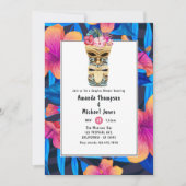 ハワイアン ティキ フラワー ビーチ カップルシャワー 招待状 (正面)