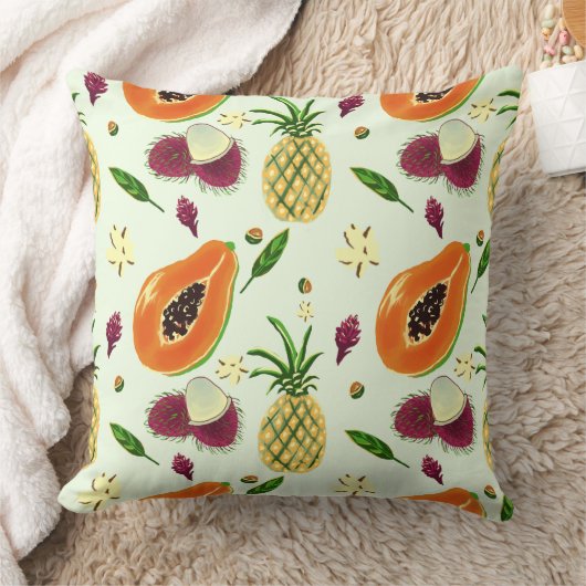 ハワイアン トロピカル フルーツ パターン スロー ピロー クリーム (ブランケット)