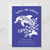 ハワイアン ドルフィン トロピカル フラワー 誕生日パーティー 招待状 (正面)