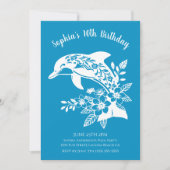 ハワイアン ドルフィン 誕生日パーティー 熱帯の花 招待状 (正面)