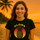 ハワイアン パイナップル アロハ レトロ サンセット テンプレート Tシャツ