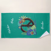 ハワイアン ピース ラブ ネーム パーソナライズ シーグリーン ビーチタオル (正面)