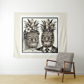 ハワイアン ピーチ ウェディング カップル ティキ ヘッド 結婚式 タペストリー (インサイチュ(横))