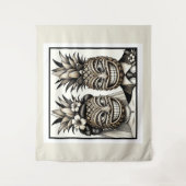 ハワイアン ピーチ ウェディング カップル ティキ ヘッド 結婚式 タペストリー (正面)