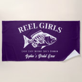 ハワイアン フィッシャーマン スタイル パープル バチェロレッテ パーティー ビーチタオル (正面)