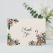 ハワイアン フラミンゴ & ハイビスカス アイボリー 御礼 サンキューカード (スタンド正面)