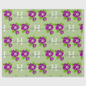 ハワイアン フローラル パープル モノグラム 名前 ラッピングペーパー (フラット)