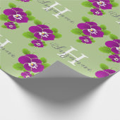 ハワイアン フローラル パープル モノグラム 名前 ラッピングペーパー (角)