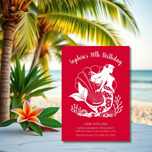 ハワイアン・マーメイドの誕生日パーティー 招待状