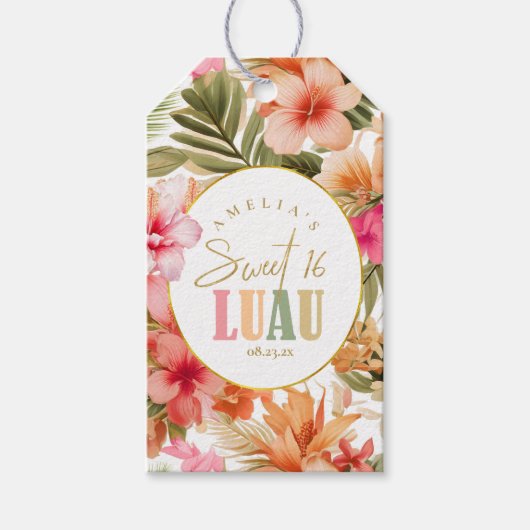 ハワイアン ルアウ スイート シックスティーン フローラル パターン ID1092 ギフトタグ (正面)