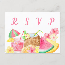 ハワイアン・ルアウ・テーマの熱帯パーティーRSVP インビテーションポストカード