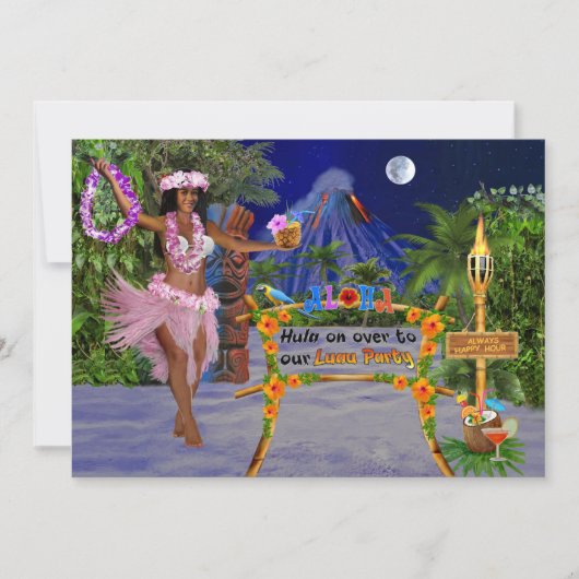 ハワイアン・ルアウ・パーティーへフラダンスでお越しください 招待状 (正面)