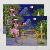 ハワイアン・ルアウ・パーティーへフラダンスでお越しください 招待状 (正面/裏面)