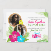 ハワイアン ルアウ 卒業式 3 枚の写真のお知らせ 招待状 (正面)