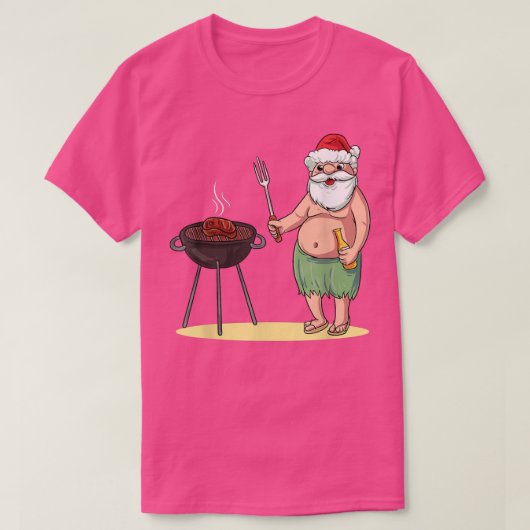 ハワイアンBBQサンタクロース7月のクリスマスTシャツ Tシャツ (デザイン正面)