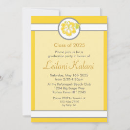 ハワイイエローテーマハイビスカス卒業招待状 招待状