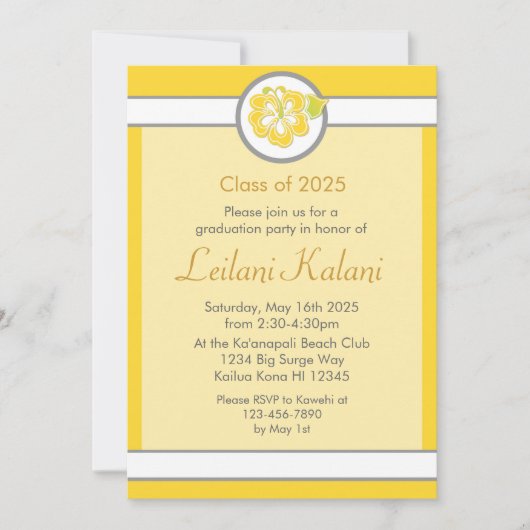 ハワイイエローテーマハイビスカス卒業招待状 招待状 (正面)