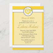 ハワイイエローテーマハイビスカス卒業招待状 招待状 (正面/裏面)