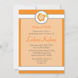 ハワイオレンジテーマハイビスカス卒業招待状 招待状