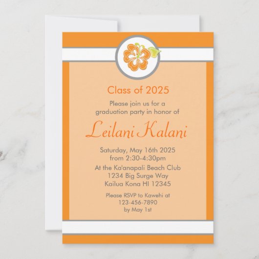 ハワイオレンジテーマハイビスカス卒業招待状 招待状 (正面)