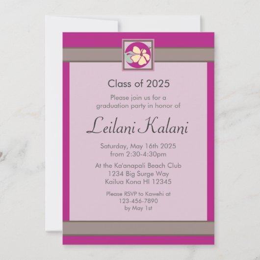ハワイカスタムピンクのハイビスカス卒業招待状 招待状 (正面)