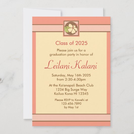 ハワイカスタムピンクのハイビスカス卒業招待状 招待状 (正面)