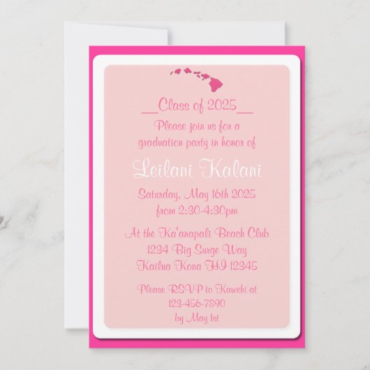 ハワイカスタムピンク諸島の卒業式の招待状 招待状 (正面)