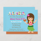 ハワイカラフルフラガールルアウ（ハワイ式宴会）誕生会 招待状 (正面/裏面)