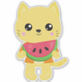ハワイキャット,かわいいキャット,イエローキャット,スイカ,ルアウ(ハワイ式宴会) シール (正面)