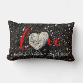 ハワイコーラルハートレッドラブカップルの名前と日付 ランバークッション (正面)
