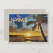 ハワイサンセットヴィンテージ旅行ポスターパーム ポストカード (正面/裏面)