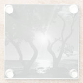 ハワイサンライトツリーズ海ショアブラックアンドホワイト ガラスコースター (裏面)