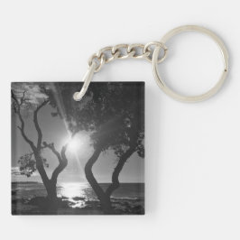 ハワイサンライトツリーズ海ショアブラックアンドホワイト キーホルダー