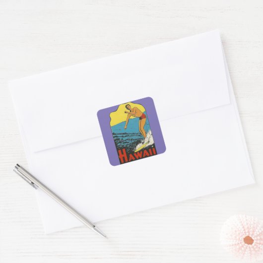 ハワイサーファー – ヴィンテージスタイルトラベルシール スクエアシール (封筒)