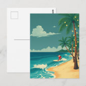 ハワイサーフィンサンタトロピカルビーチホリデートラベル ポストカード (正面/裏面)