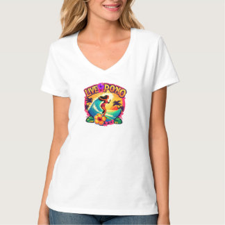 ハワイサーフライブポノオーシャンウエーブハイビスカスフラワー Tシャツ
