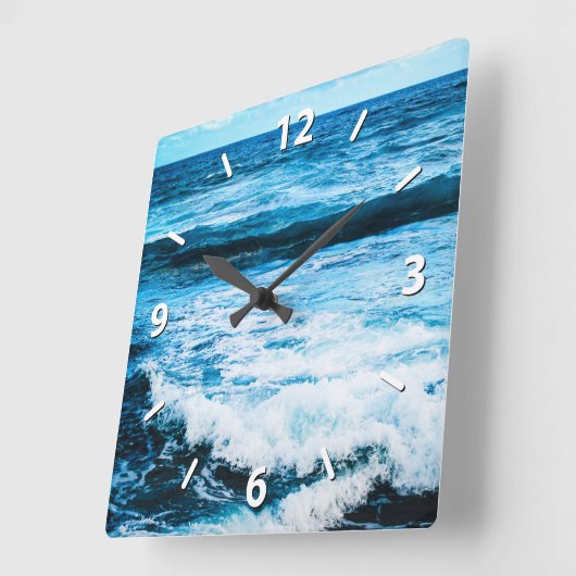 ハワイターコイズの青い海波のクローズアップ写真 スクエア壁時計 (傾斜)