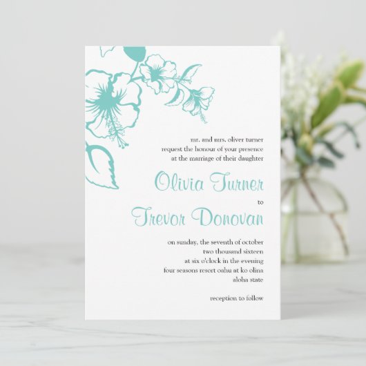 ハワイターコイズハイビスカスデスティネーションウェディング 招待状 (スタンド正面)