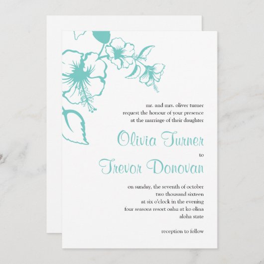 ハワイターコイズハイビスカスデスティネーションウェディング 招待状 (正面/裏面)
