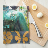 ハワイターコイズブッダ写真ピース引用文 スタイリッシュ キッチンタオル (四つ折り)