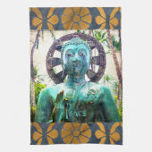 ハワイターコイズブッダ写真ピース引用文 スタイリッシュ キッチンタオル (縦)