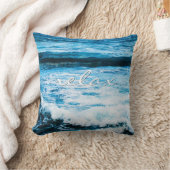 ハワイターコイズ海ウェーブス写真リラックス引用文 クッション (ブランケット)